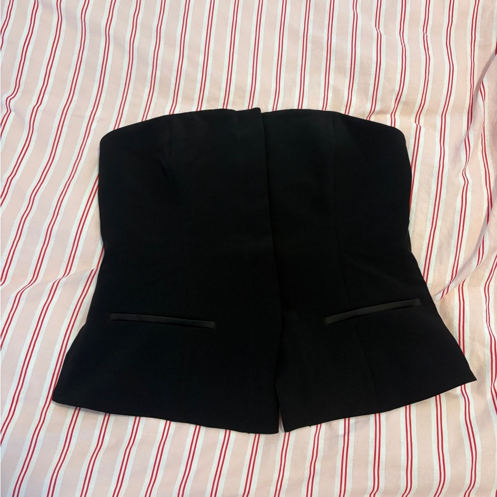 GAP Black Strapless Peplum Bustier Top with Tailored Panels